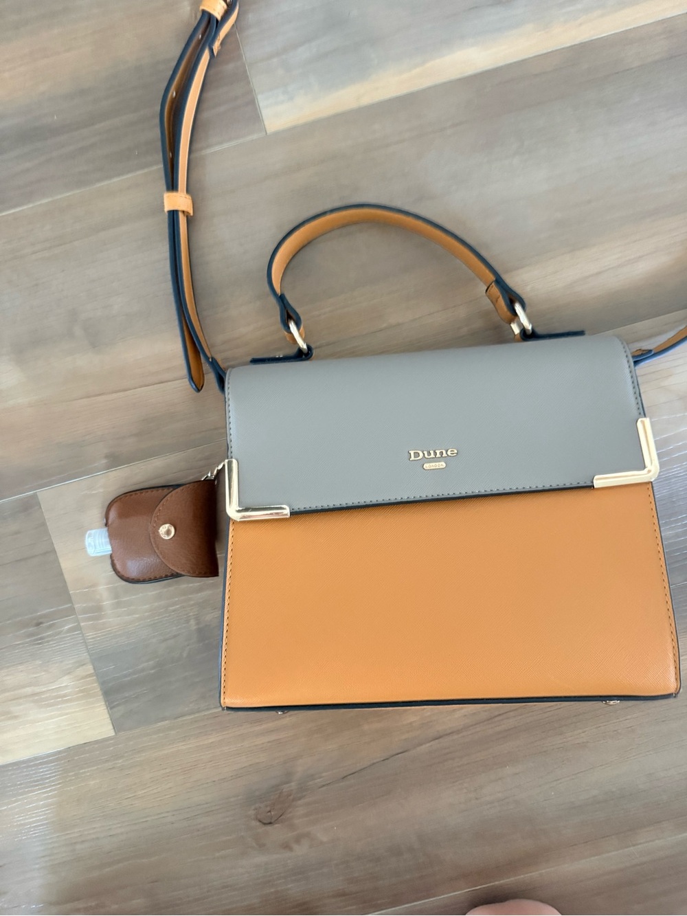 Dune London Two-Tone Tan & Gray Top-Handle Satchel